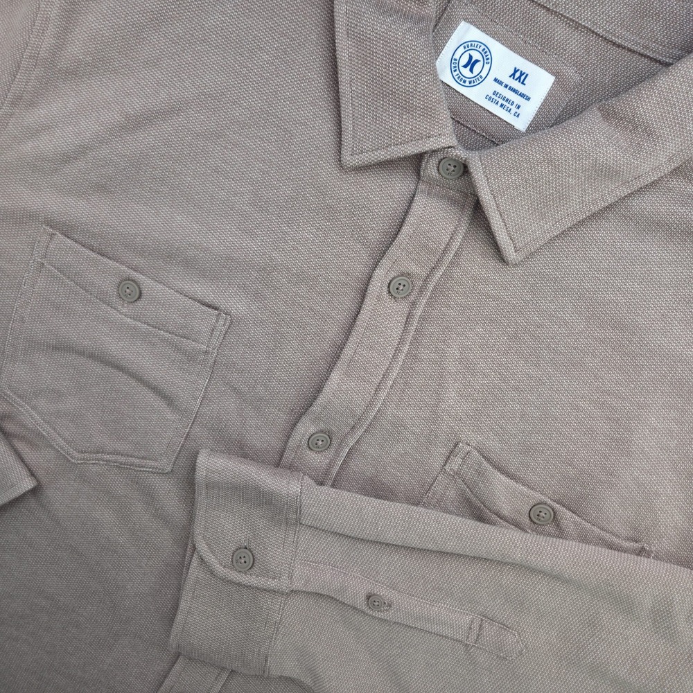 Hurley Men XXL Walnut Brown Cotton Blend Knit Long Sleeve Button Down Shirt NWT